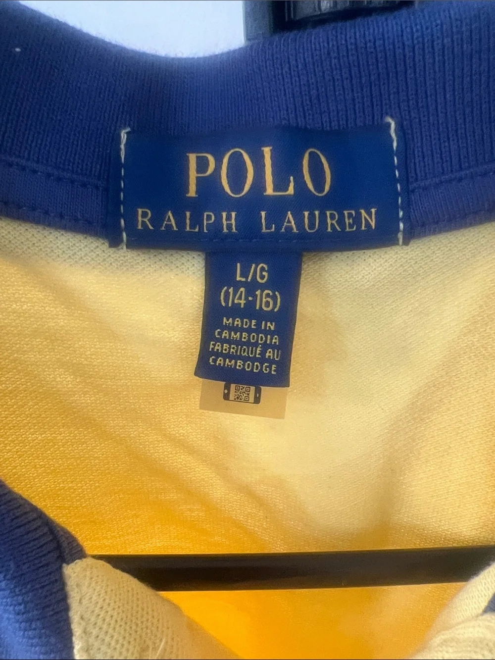 Polo by Ralph Lauren Yellow Polo with Blue Stripe and Navy Collar